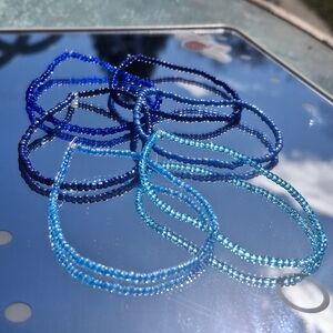 Set of Blue Seed Bead Hoop Earrings - Ombre Blues